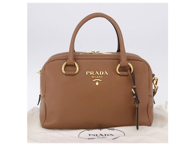 Borsa a mano PRADA in pelle 2way Beige Tono Oro Auth ka6236M - vista 32