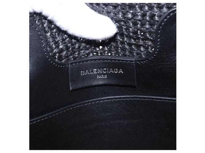 Borsa a mano BALENCIAGA Pannier XS in rafia nera e argento 466498 Auth 196622A Nero - vista 14