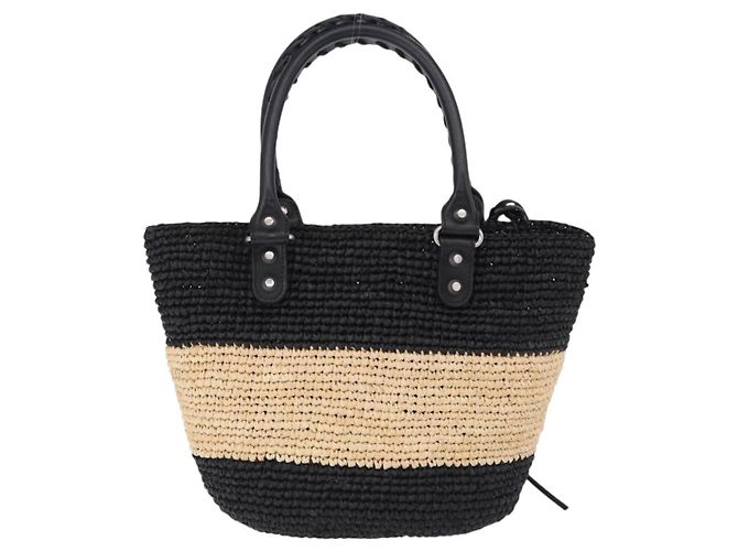 Borsa a mano BALENCIAGA Pannier XS in rafia nera e argento 466498 Auth 196622A Nero - vista 3