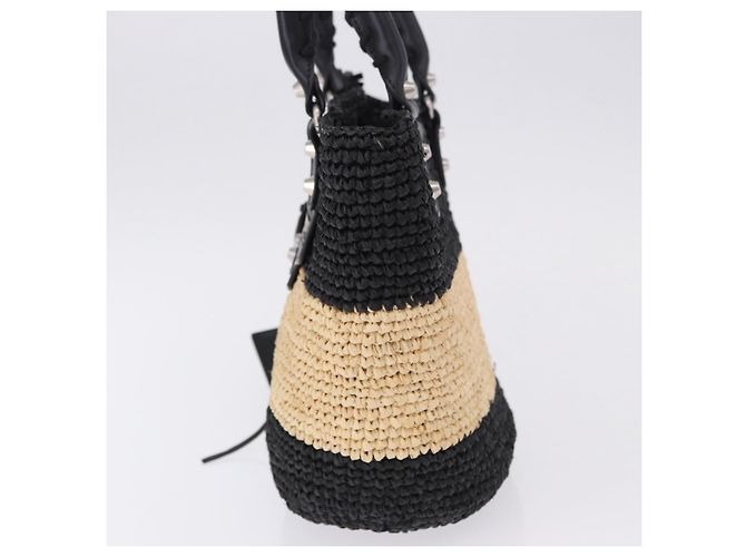 Borsa a mano BALENCIAGA Pannier XS in rafia nera e argento 466498 Auth 196622A Nero - vista 4