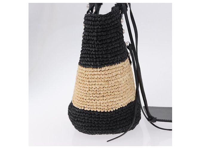 Borsa a mano BALENCIAGA Pannier XS in rafia nera e argento 466498 Auth 196622A Nero - vista 5