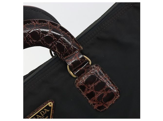 Sac à main PRADA Nylon Black Gold Auth 187087 Noir Doré - vue 14