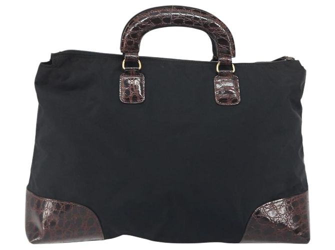 Sac à main PRADA Nylon Black Gold Auth 187087 Noir Doré - vue 3