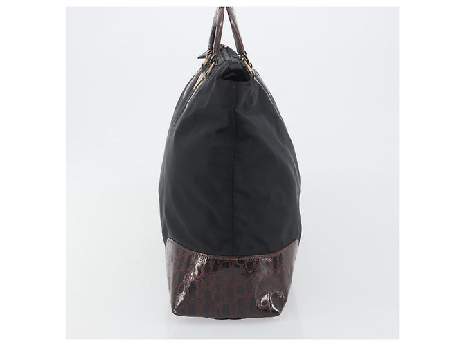 Sac à main PRADA Nylon Black Gold Auth 187087 Noir Doré - vue 4
