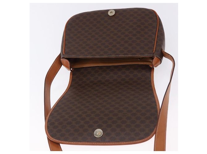 Céline Borsa a tracolla CELINE Macadam Canvas PVC Pelle Marrone Oro Auth 182419 D'oro - vista 16