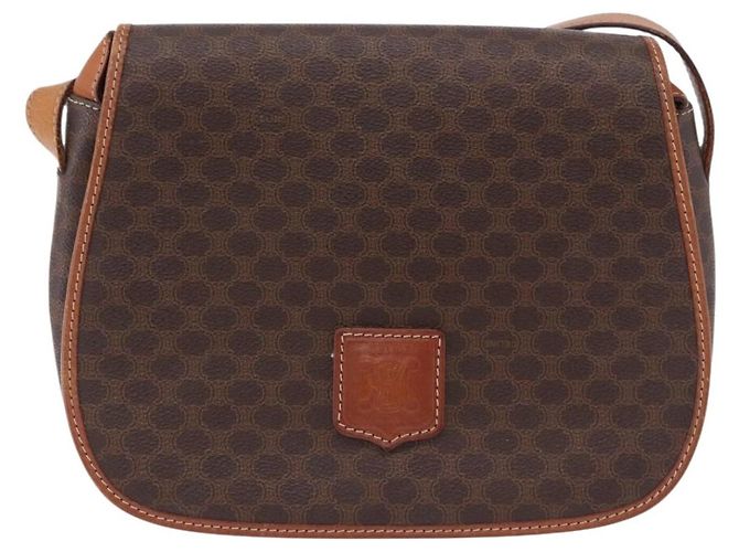 Céline Borsa a tracolla CELINE Macadam Canvas PVC Pelle Marrone Oro Auth 182419 D'oro - vista 2