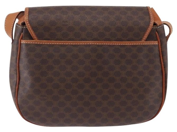 Céline Borsa a tracolla CELINE Macadam Canvas PVC Pelle Marrone Oro Auth 182419 D'oro - vista 3