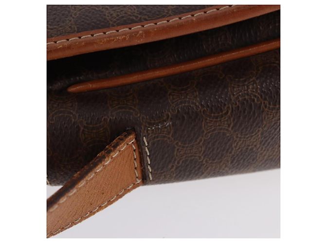 Céline Borsa a tracolla CELINE Macadam Canvas PVC Pelle Marrone Oro Auth 182419 D'oro - vista 6