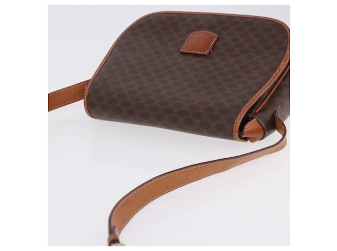 Céline Borsa a tracolla CELINE Macadam Canvas PVC Pelle Marrone Oro Auth 182419 D'oro - vista 7