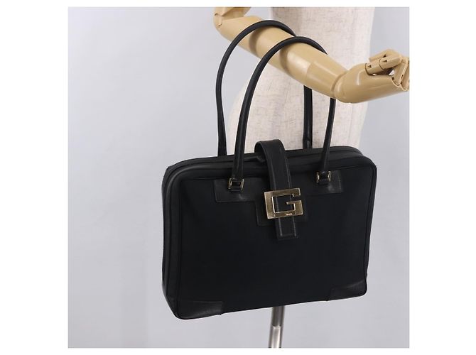 Borsa a Mano GUCCI Canvas Nero Oro Auth 184433 D'oro - vista 25