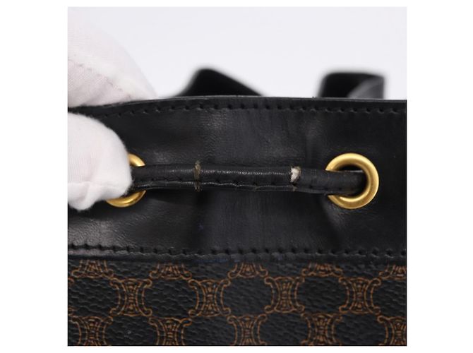 Céline CELINE Macadam Canvas Schultertasche PVC Schwarz Gold Auth 181639V Golden - Ansicht 19
