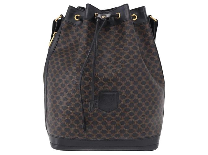 Céline CELINE Macadam Canvas Schultertasche PVC Schwarz Gold Auth 181639V Golden - Ansicht 2