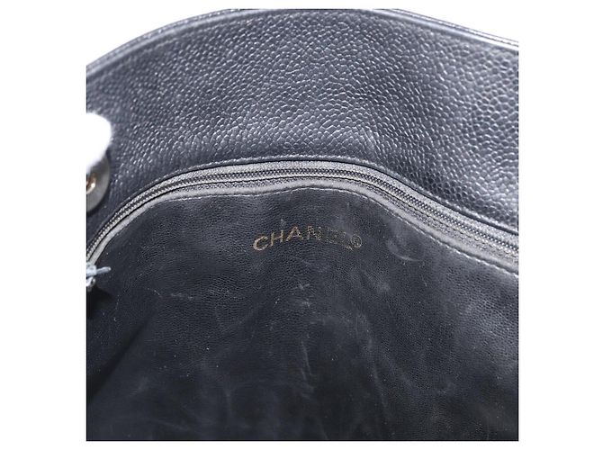 Borsa Tote CHANEL Pelle Caviar Nero Oro CC Auth bs35194 D'oro - vista 14