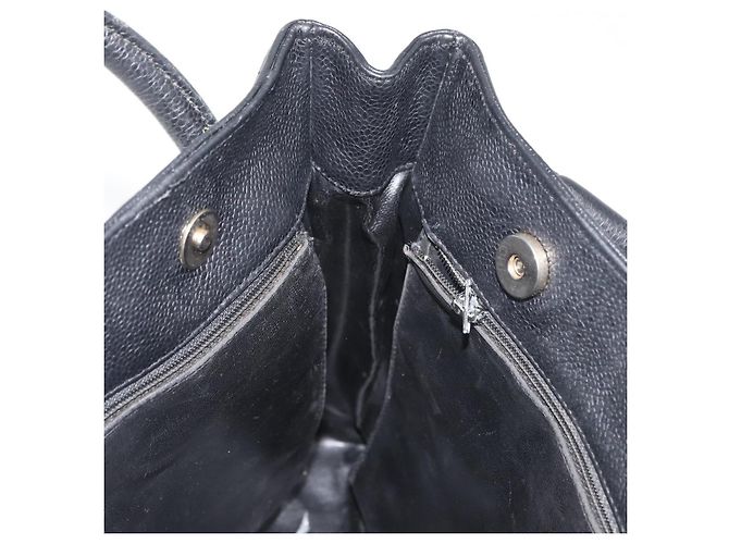 Borsa Tote CHANEL Pelle Caviar Nero Oro CC Auth bs35194 D'oro - vista 17