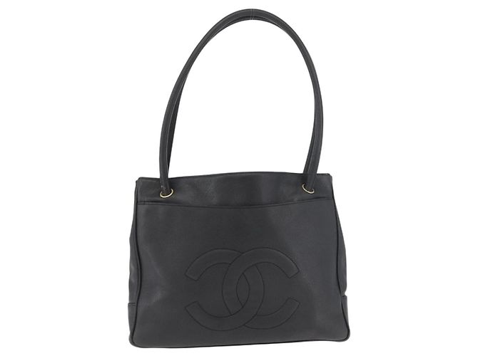 Borsa Tote CHANEL Pelle Caviar Nero Oro CC Auth bs35194 D'oro - vista 2