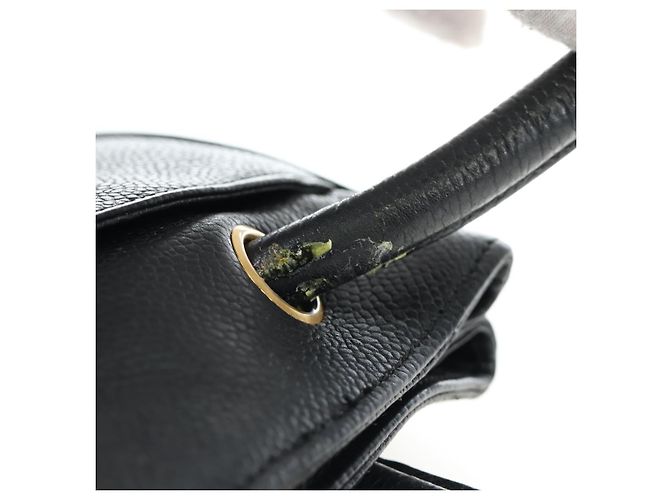 Borsa Tote CHANEL Pelle Caviar Nero Oro CC Auth bs35194 D'oro - vista 23