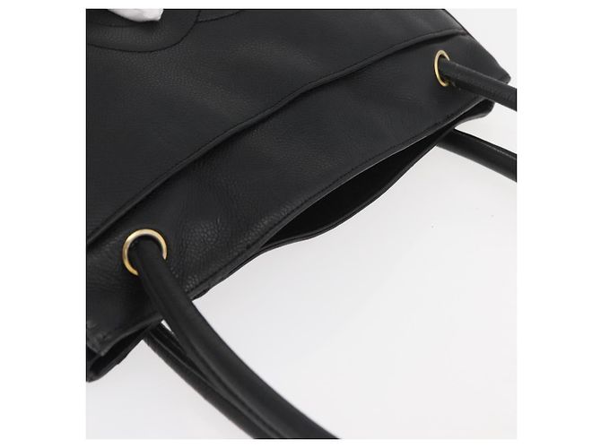 Borsa Tote CHANEL Pelle Caviar Nero Oro CC Auth bs35194 D'oro - vista 6
