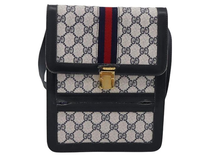 Borsa a tracolla GUCCI GG Supreme Sherry Line PVC Navy Gold Auth INZ082 D'oro Blu navy - vista 13