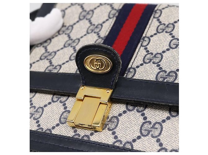 Borsa a tracolla GUCCI GG Supreme Sherry Line PVC Navy Gold Auth INZ082 D'oro Blu navy - vista 18