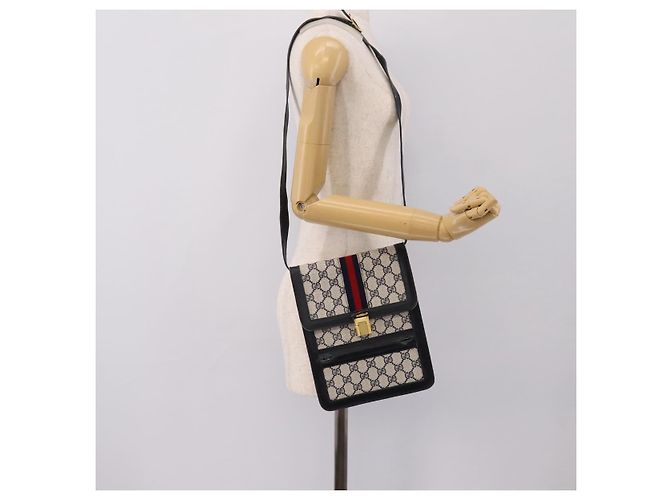 Borsa a tracolla GUCCI GG Supreme Sherry Line PVC Navy Gold Auth INZ082 D'oro Blu navy - vista 25