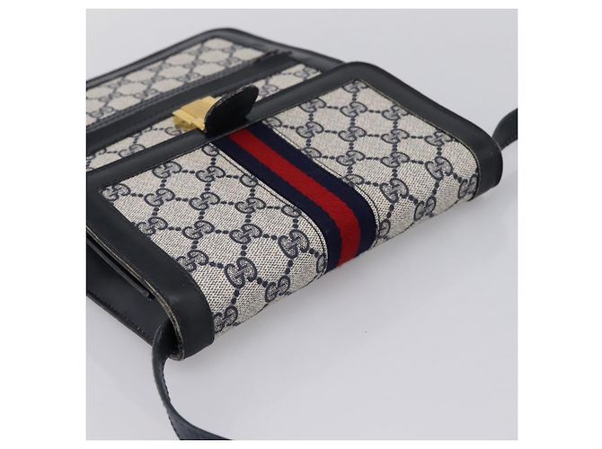 Borsa a tracolla GUCCI GG Supreme Sherry Line PVC Navy Gold Auth INZ082 D'oro Blu navy - vista 6