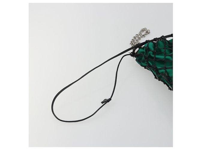 Bolsa de Ombro com Corrente PRADA Satin Green Auth 127567 Verde - vista 14
