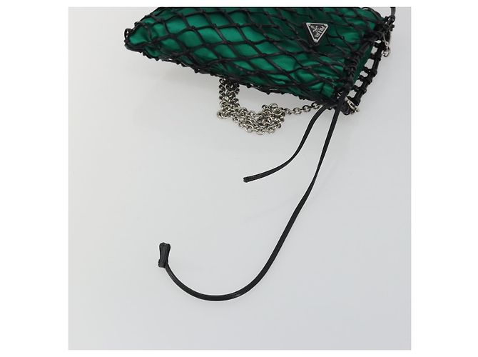 Bolsa de Ombro com Corrente PRADA Satin Green Auth 127567 Verde - vista 15
