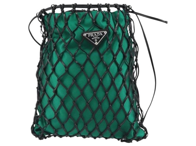Bolsa de Ombro com Corrente PRADA Satin Green Auth 127567 Verde - vista 2