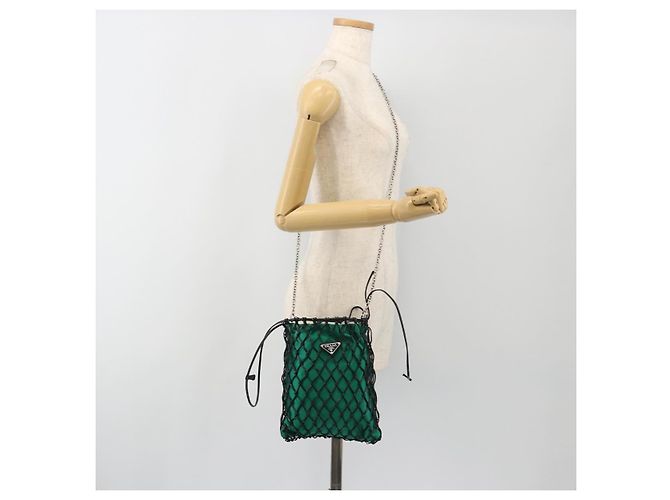 Bolsa de Ombro com Corrente PRADA Satin Green Auth 127567 Verde - vista 24