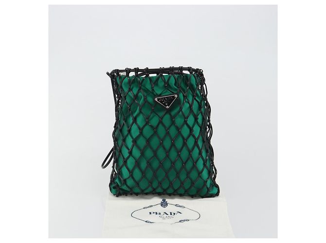 Bolsa de Ombro com Corrente PRADA Satin Green Auth 127567 Verde - vista 25