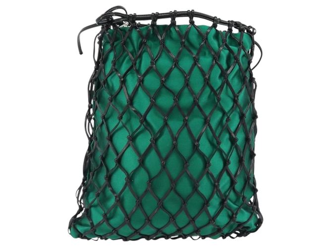 Bolsa de Ombro com Corrente PRADA Satin Green Auth 127567 Verde - vista 3