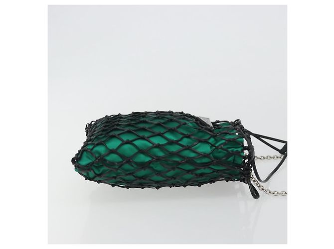 Bolsa de Ombro com Corrente PRADA Satin Green Auth 127567 Verde - vista 4