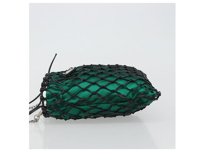 Bolsa de Ombro com Corrente PRADA Satin Green Auth 127567 Verde - vista 5