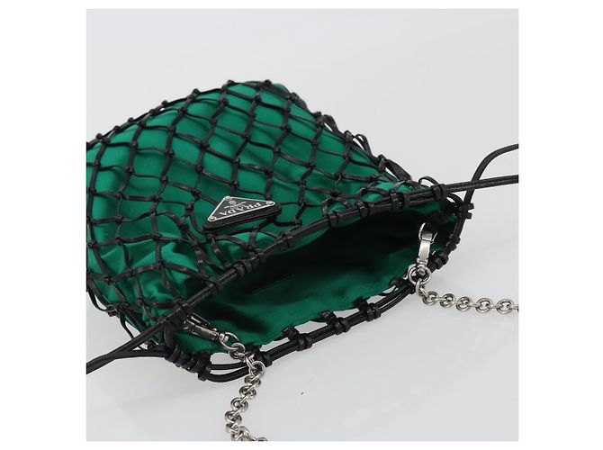 Bolsa de Ombro com Corrente PRADA Satin Green Auth 127567 Verde - vista 6