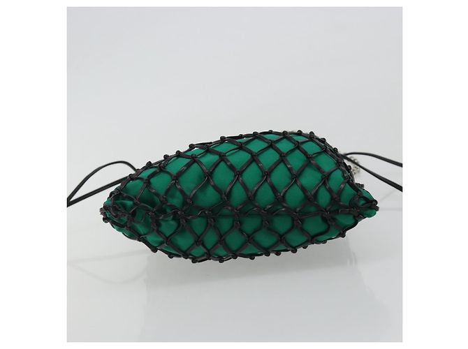 Bolsa de Ombro com Corrente PRADA Satin Green Auth 127567 Verde - vista 9