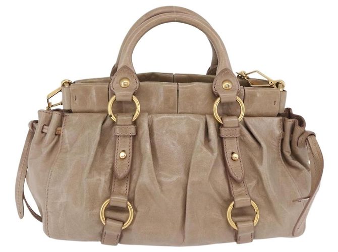 Borsa a mano Miu Miu Vitellolux 2way Beige Gold Auth 204328V Argento - vista 3