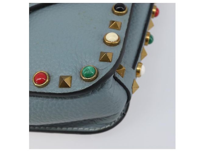 Borsa a tracolla VALENTINO Studs in pelle azzurro oro Auth LN123 D'oro Blu chiaro - vista 17