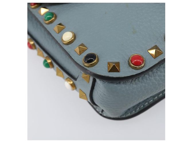 Borsa a tracolla VALENTINO Studs in pelle azzurro oro Auth LN123 D'oro Blu chiaro - vista 18