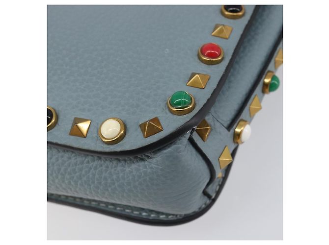 Borsa a tracolla VALENTINO Studs in pelle azzurro oro Auth LN123 D'oro Blu chiaro - vista 19