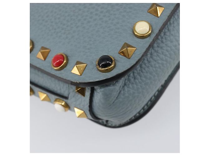 Borsa a tracolla VALENTINO Studs in pelle azzurro oro Auth LN123 D'oro Blu chiaro - vista 20