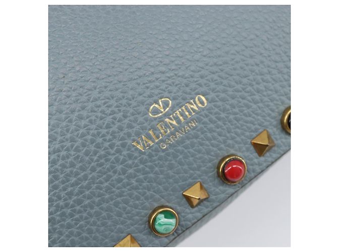 Borsa a tracolla VALENTINO Studs in pelle azzurro oro Auth LN123 D'oro Blu chiaro - vista 21