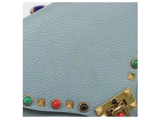 Borsa a tracolla VALENTINO Studs in pelle azzurro oro Auth LN123 D'oro Blu chiaro - vista 22