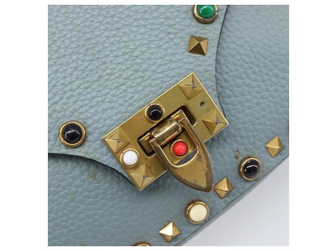 Borsa a tracolla VALENTINO Studs in pelle azzurro oro Auth LN123 D'oro Blu chiaro - vista 23