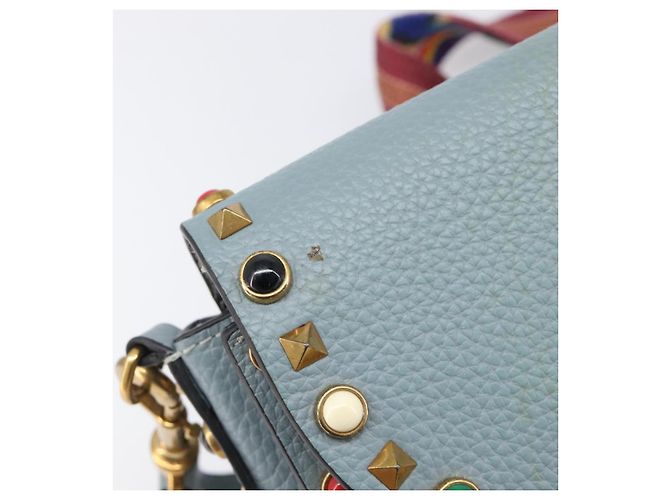 Borsa a tracolla VALENTINO Studs in pelle azzurro oro Auth LN123 D'oro Blu chiaro - vista 24