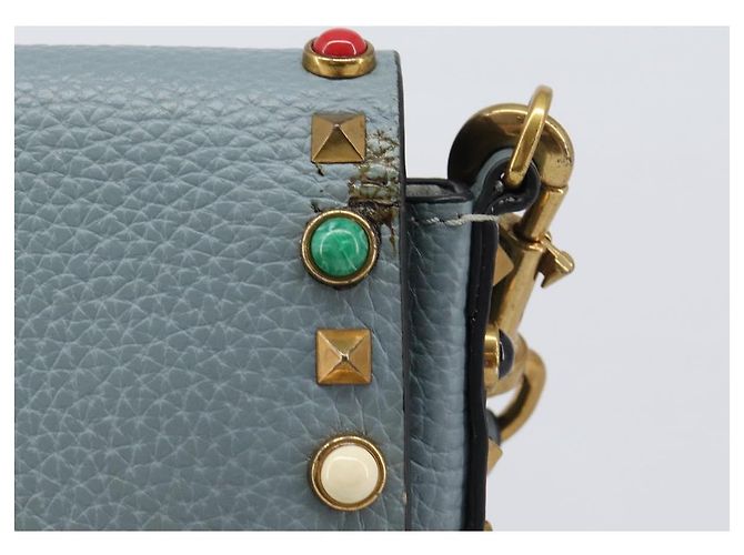 Borsa a tracolla VALENTINO Studs in pelle azzurro oro Auth LN123 D'oro Blu chiaro - vista 3
