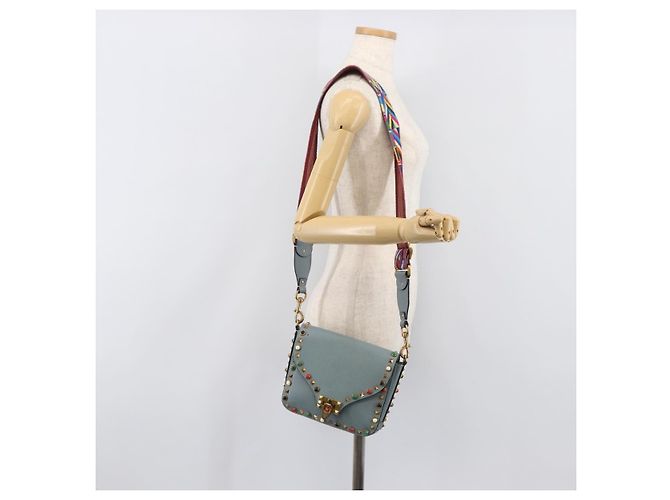 Borsa a tracolla VALENTINO Studs in pelle azzurro oro Auth LN123 D'oro Blu chiaro - vista 31