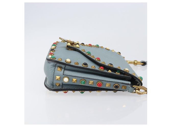 Borsa a tracolla VALENTINO Studs in pelle azzurro oro Auth LN123 D'oro Blu chiaro - vista 4