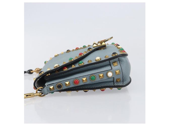 Borsa a tracolla VALENTINO Studs in pelle azzurro oro Auth LN123 D'oro Blu chiaro - vista 5