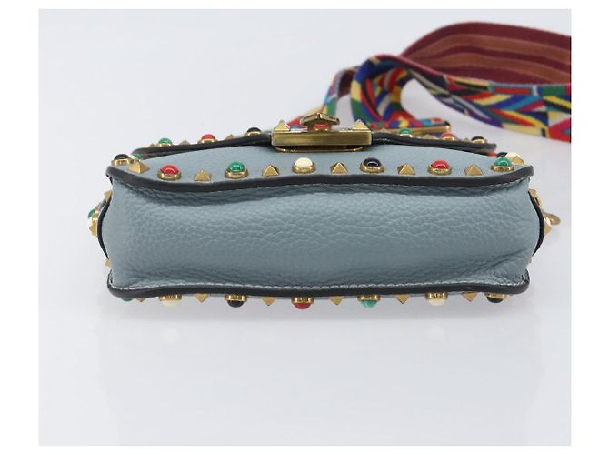 Borsa a tracolla VALENTINO Studs in pelle azzurro oro Auth LN123 D'oro Blu chiaro - vista 6