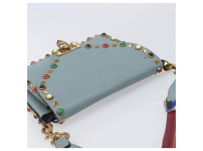 Borsa a tracolla VALENTINO Studs in pelle azzurro oro Auth LN123 D'oro Blu chiaro - vista 7